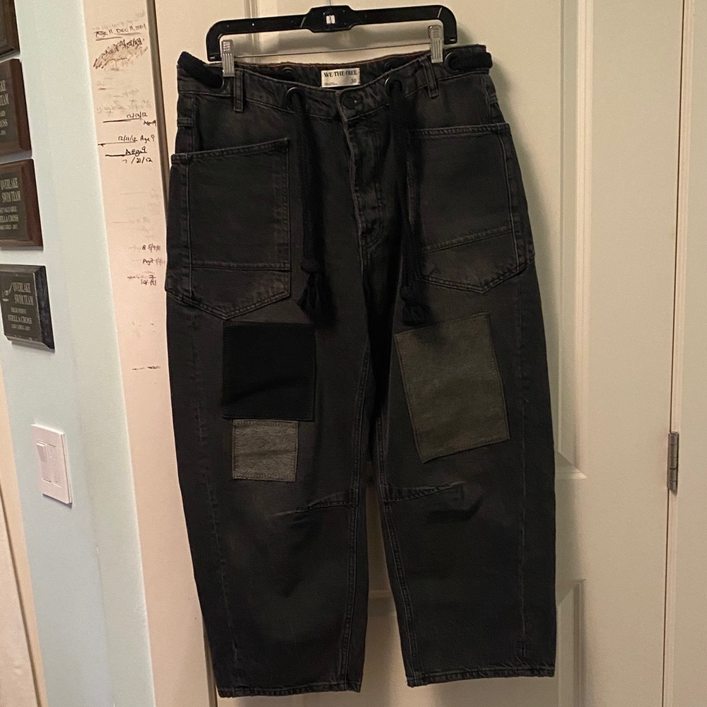 Free People Dark Patchwork Wide Leg Jeans